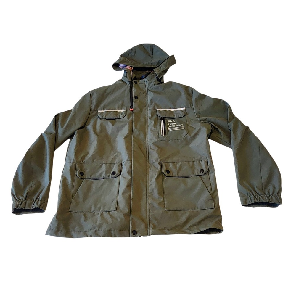🔥Leduntino Men's L Green Jacket Find Your Own Way Windbreaker Waterproof Hooded